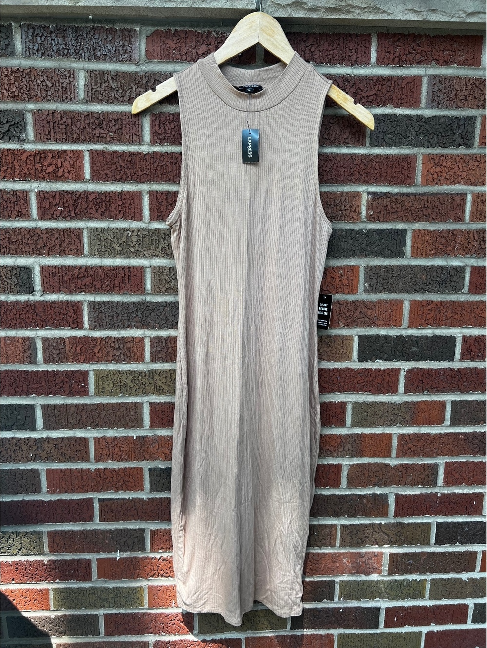 Express Tan Ribbed High Neck Sleeveless Maxi Dress.